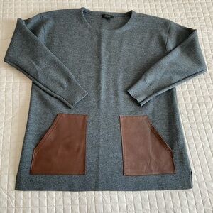 EUC J.Crew Merino Wool Leather Pocket Tunic Sweater